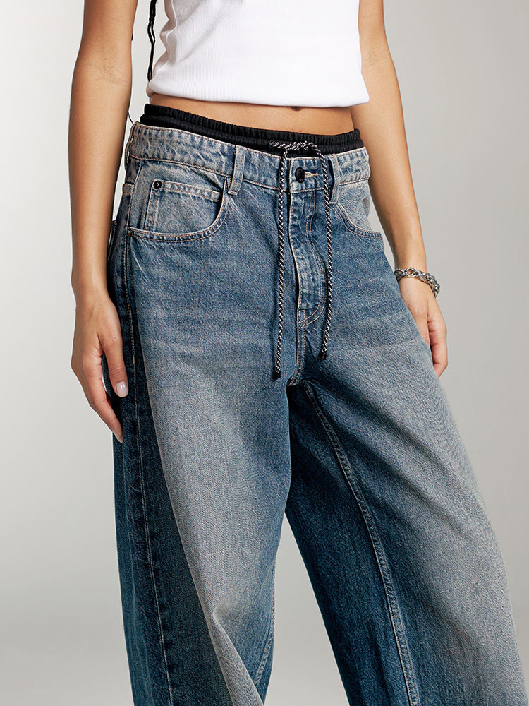 Double Waistband Design Paneled Jeans