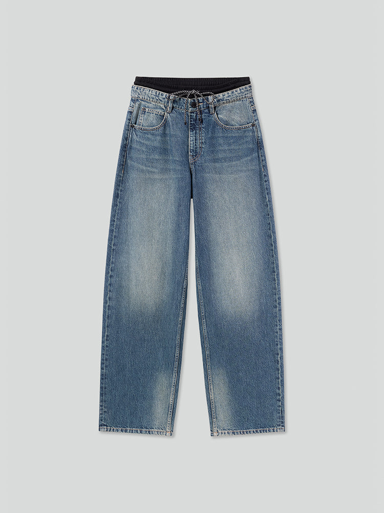 Double Waistband Design Paneled Jeans