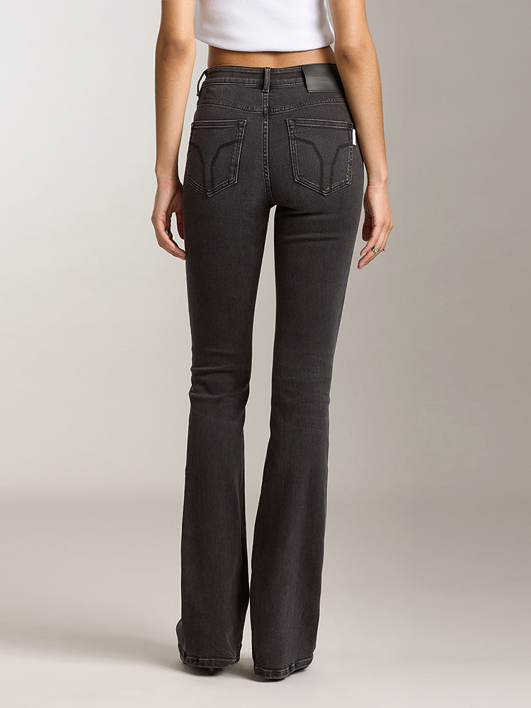 Vintage Black And Grey Washed Flared Jeans