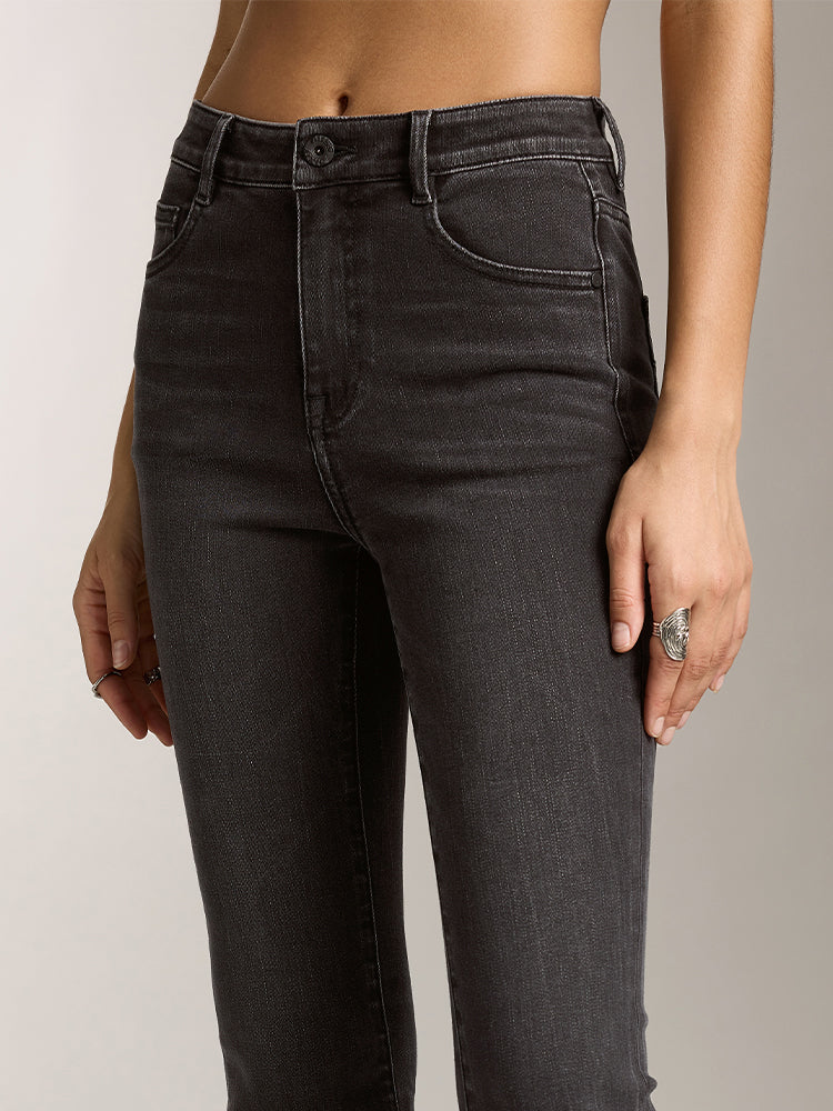Vintage Black And Grey Washed Flared Jeans