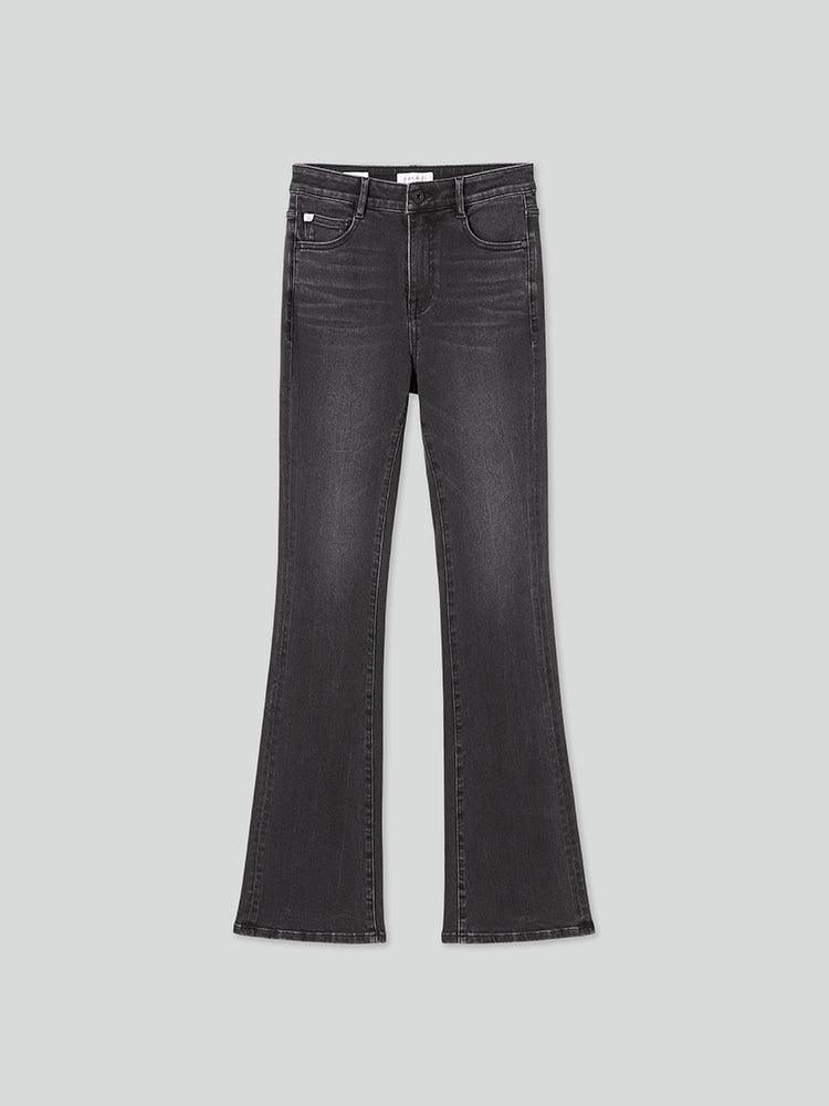 Vintage Black And Grey Washed Flared Jeans