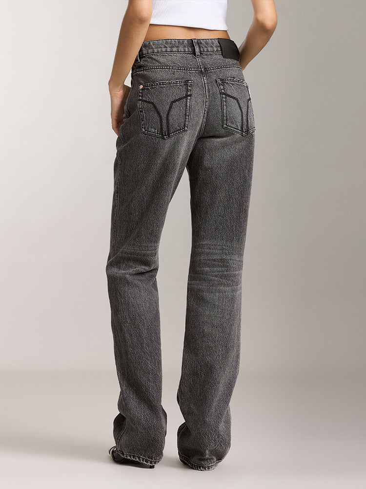 Distressed Gray Color Straight Fit Jeans