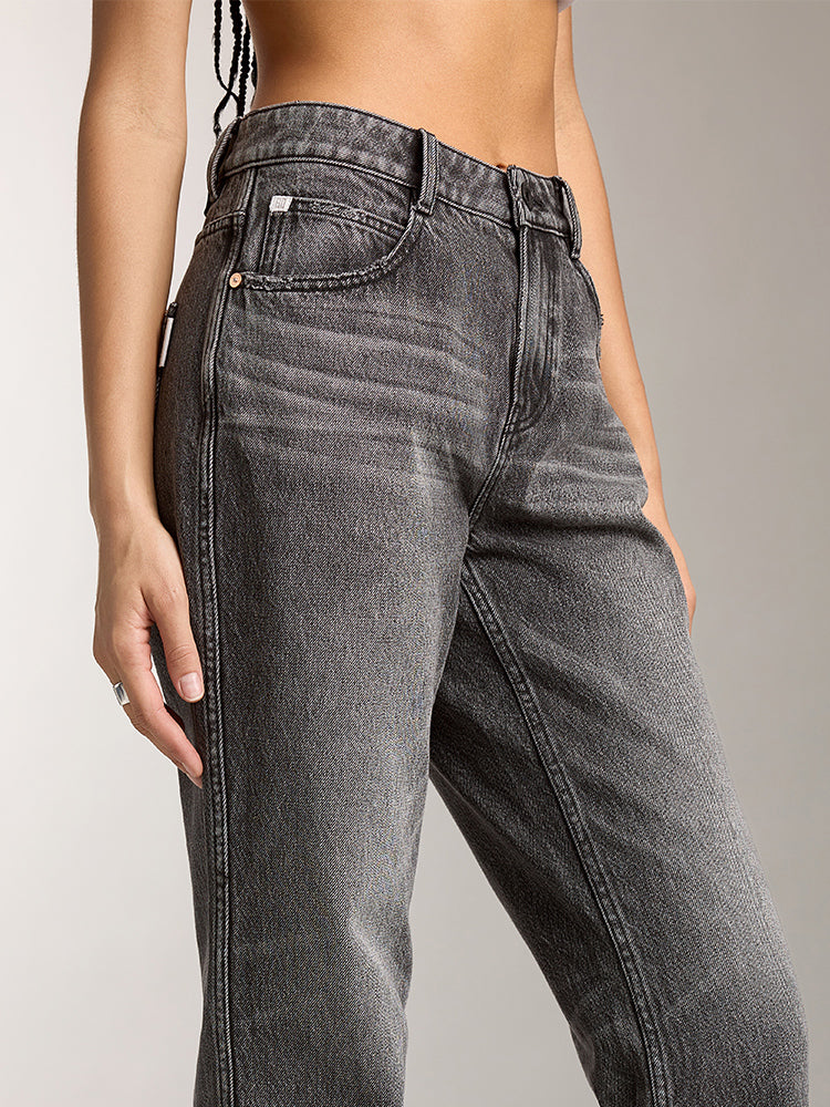 Distressed Gray Color Straight Fit Jeans