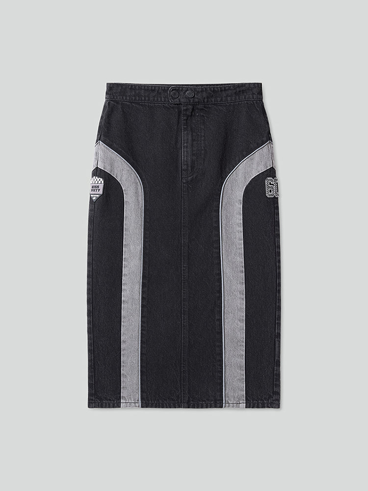 Patchwork Denim Midi Skirt