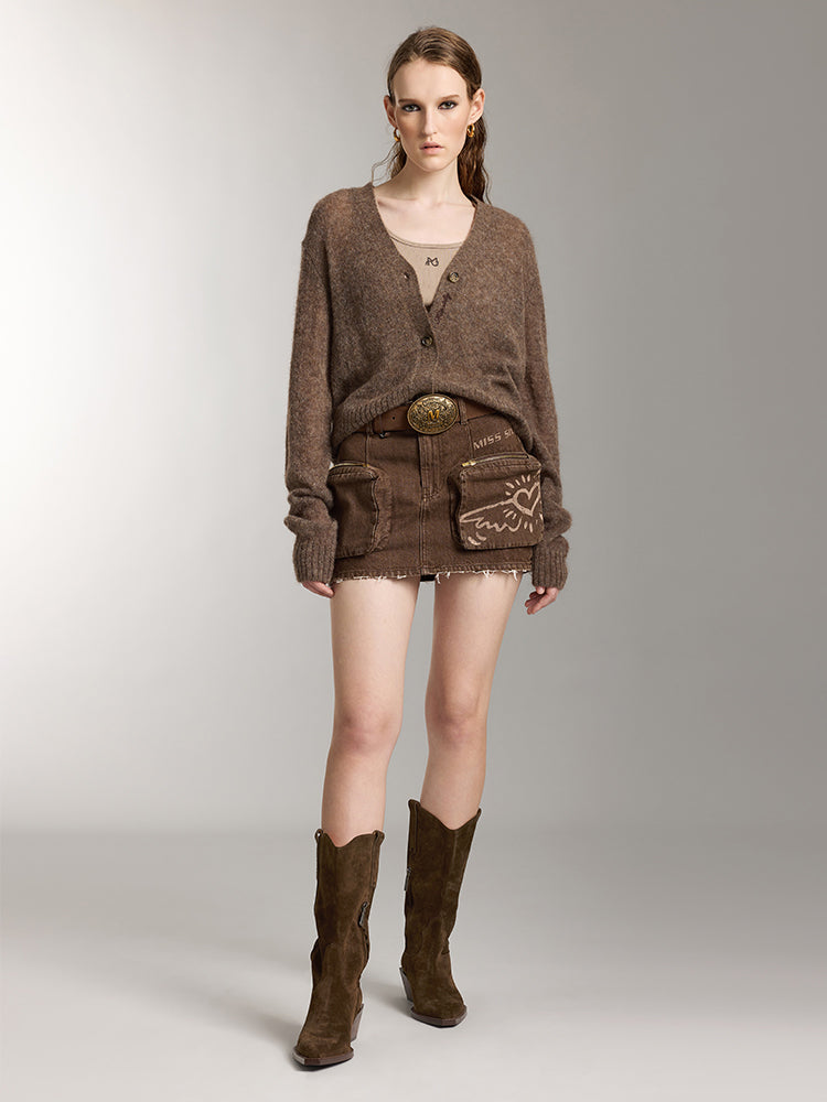 Miss Sixty X Keith Haring Capsule Collection Vintage Khaki Denim Skirt