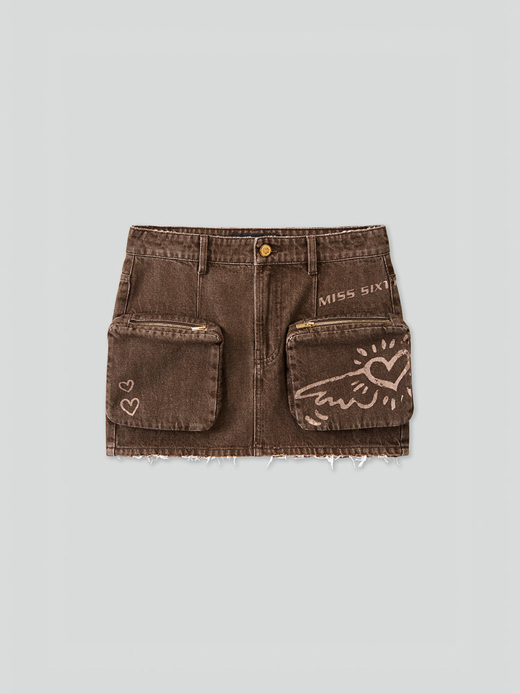 Miss Sixty X Keith Haring Capsule Collection Vintage Khaki Denim Skirt