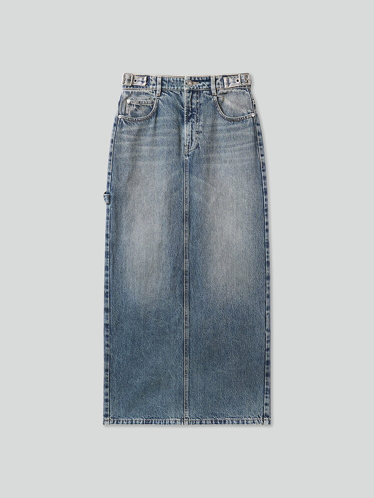 Vintage Slit Denim Maxi Skirt