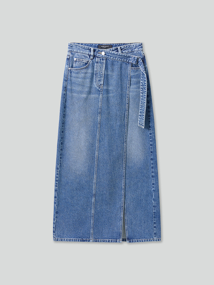 Vintage Maxi Denim Skirt With Slit