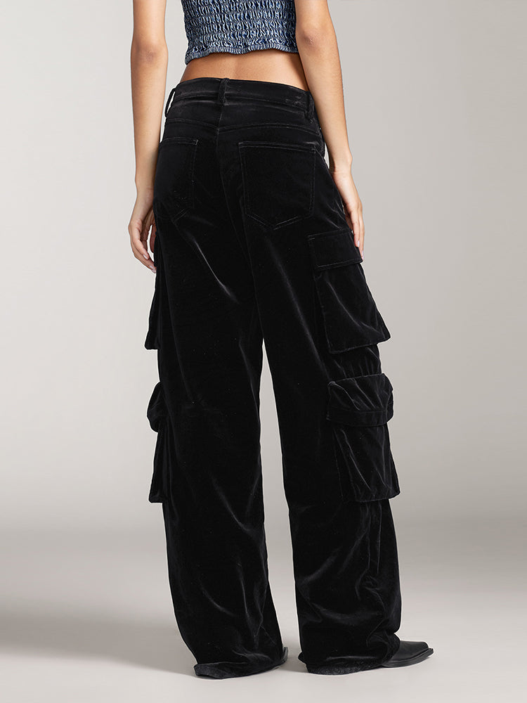 Vintage Velvet High Waist Cargo Pants