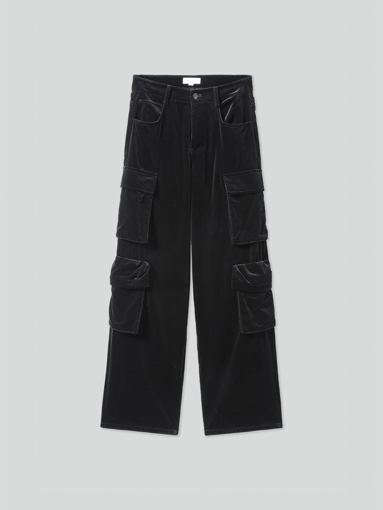 Vintage Velvet High Waist Cargo Pants