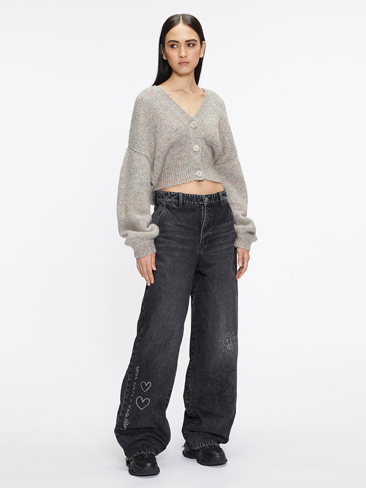 Miss Sixty X Keith Haring Capsule Collection Casual Knitted Cardigan With Delicate Embroidery