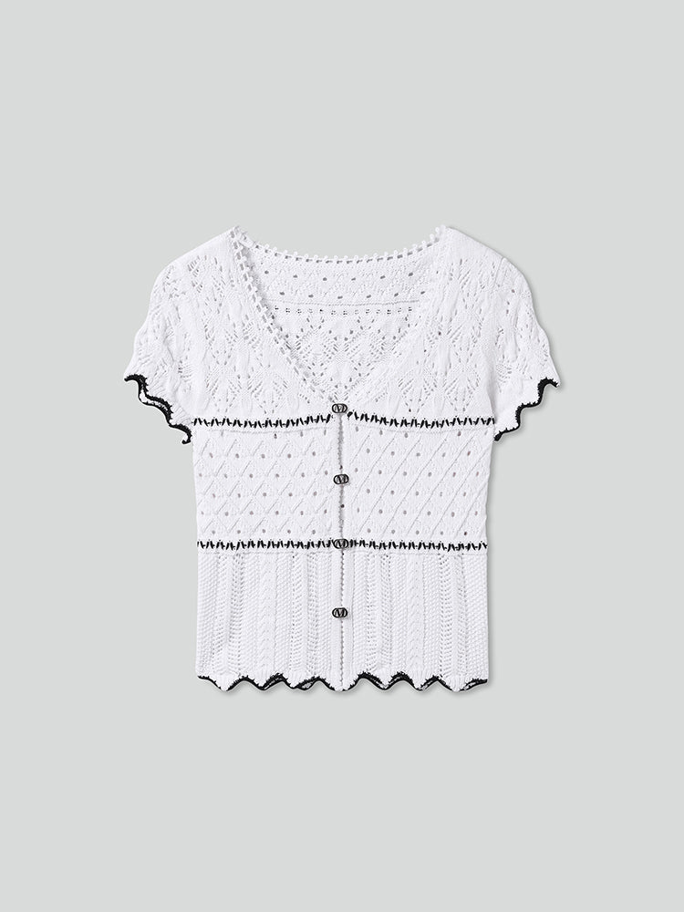 V-Neck Hollow Crochet Top