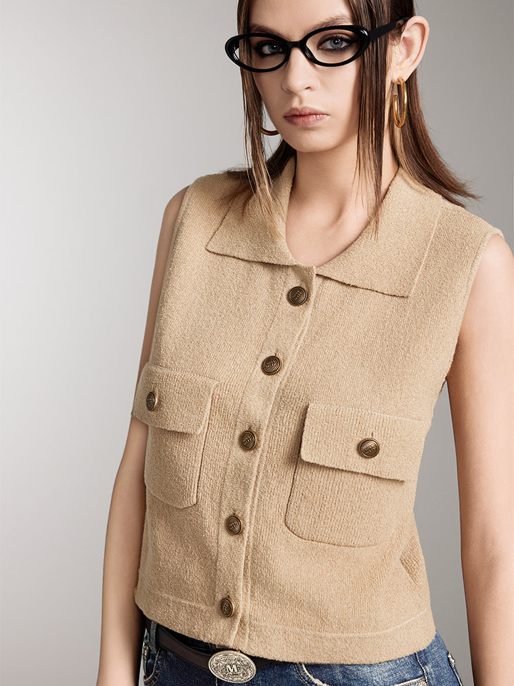 Polo Neck Sleeveless Knitted Vest