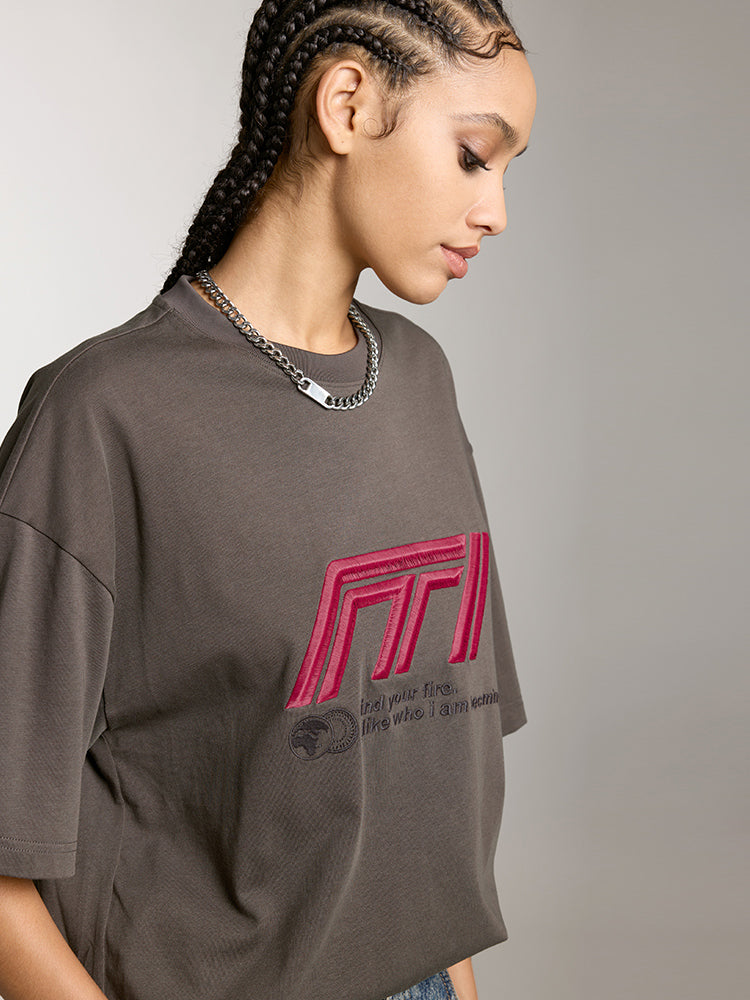 Relaxed Short Sleeves T-Shirt With Racing-Inspired Embroidered