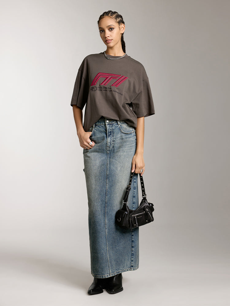 Relaxed Short Sleeves T-Shirt With Racing-Inspired Embroidered