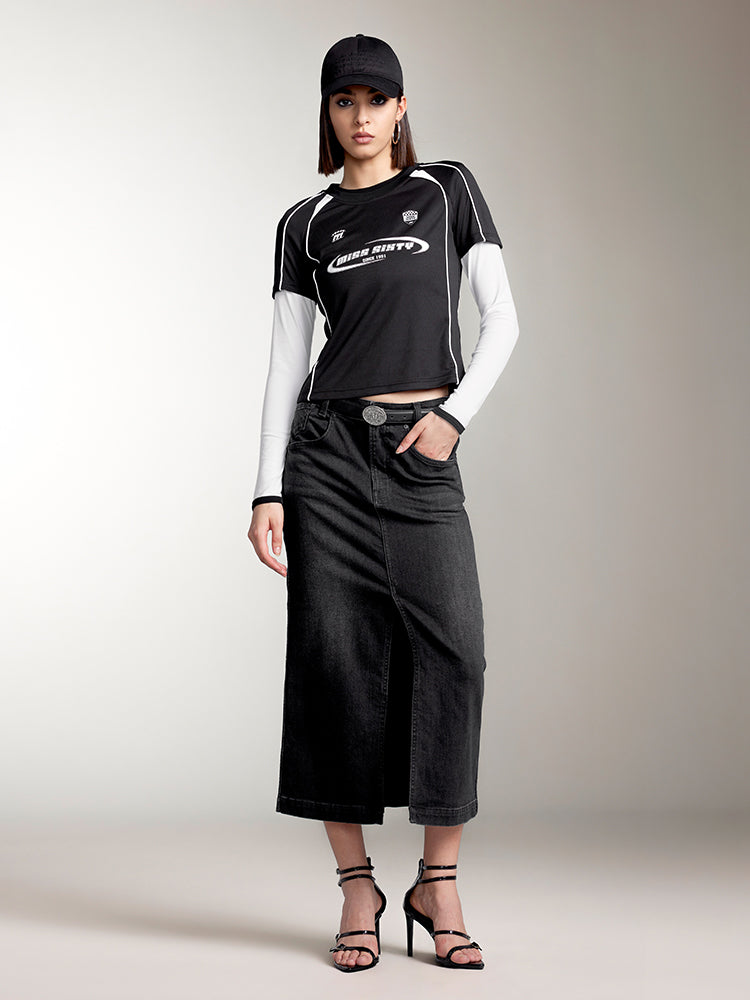 Vintage Color Contrast Printed T-Shirt