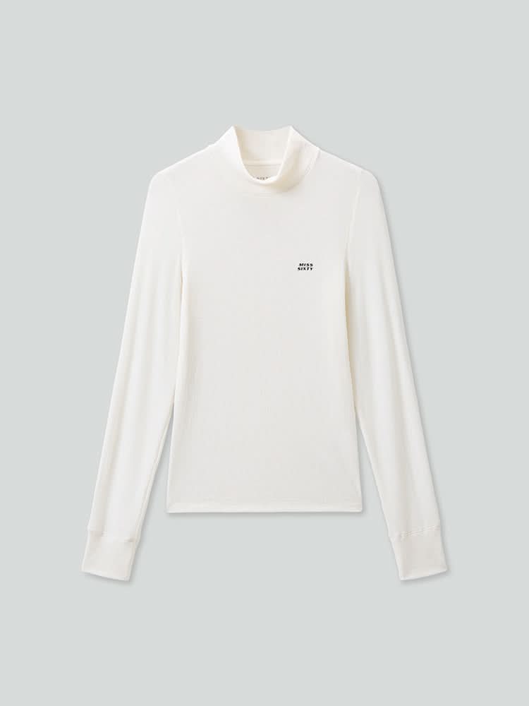 Mock Turtleneck Printed Long Sleeves T-Shirt
