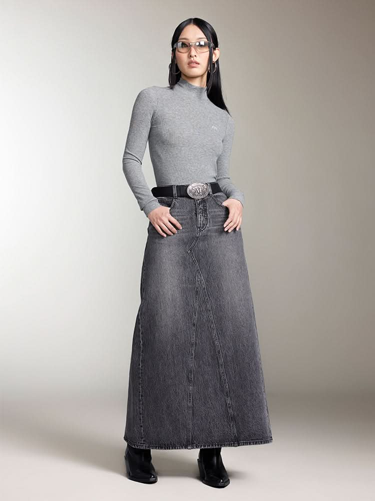 Mock Turtleneck Printed Long Sleeves T-Shirt
