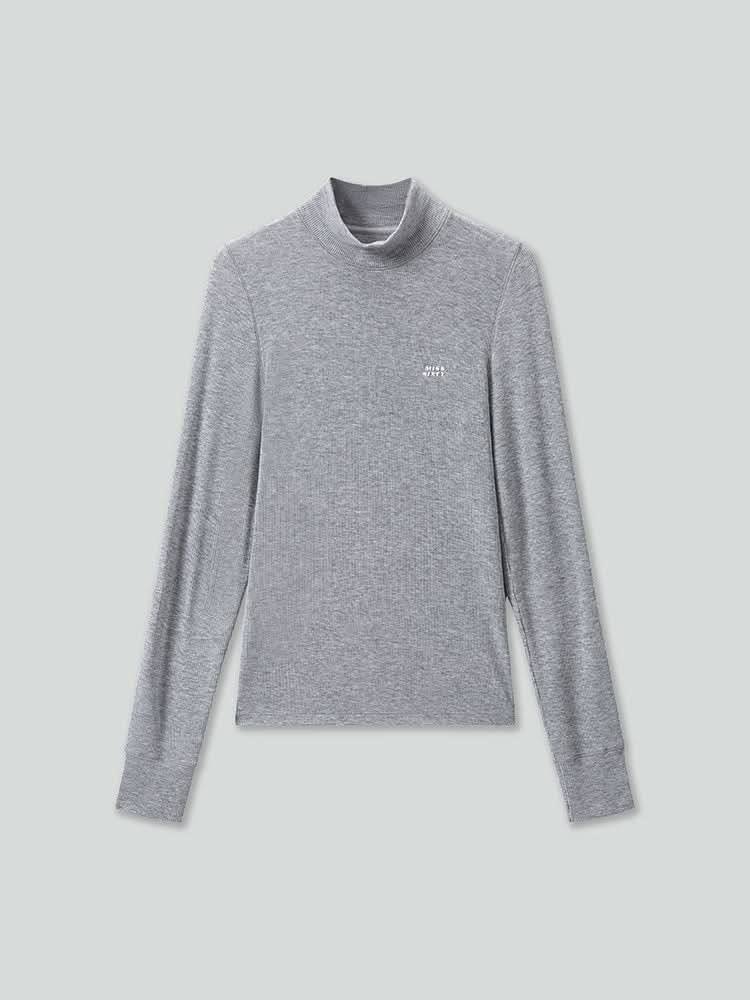 Mock Turtleneck Printed Long Sleeves T-Shirt