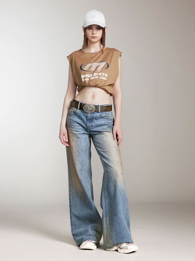 Printed Crew Neck Sleeveless T-Shirt