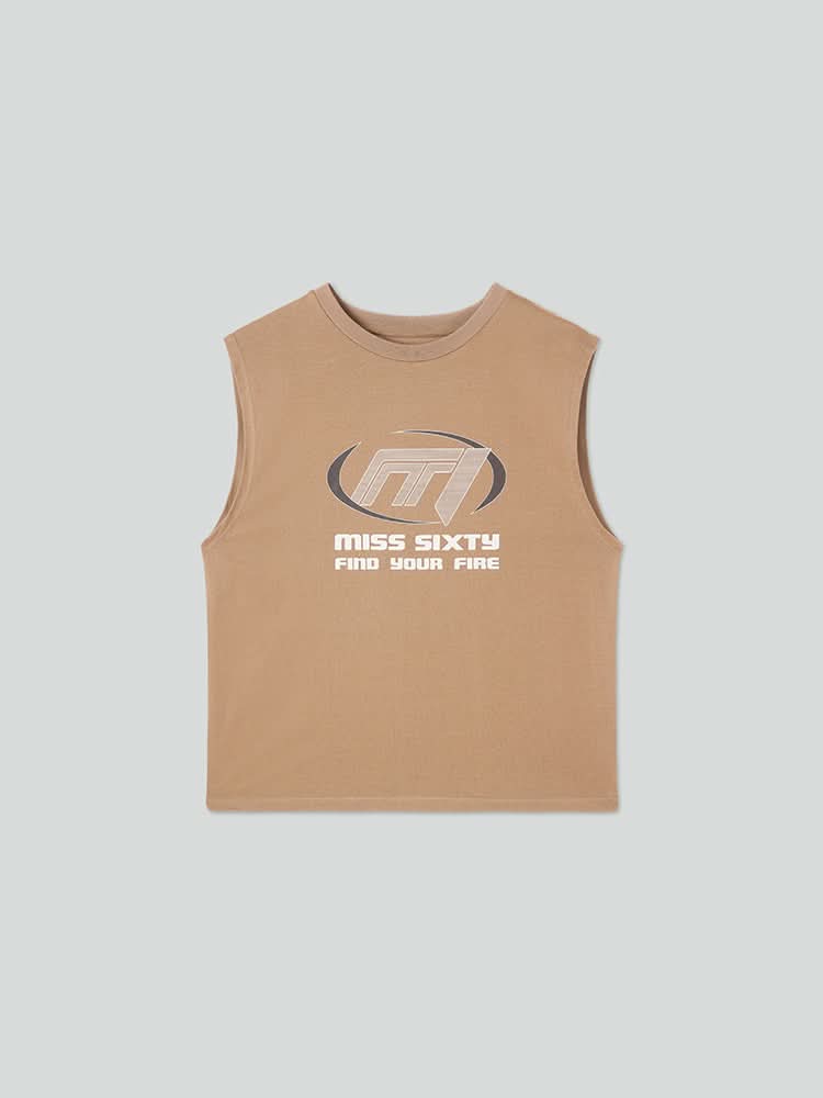 Printed Crew Neck Sleeveless T-Shirt