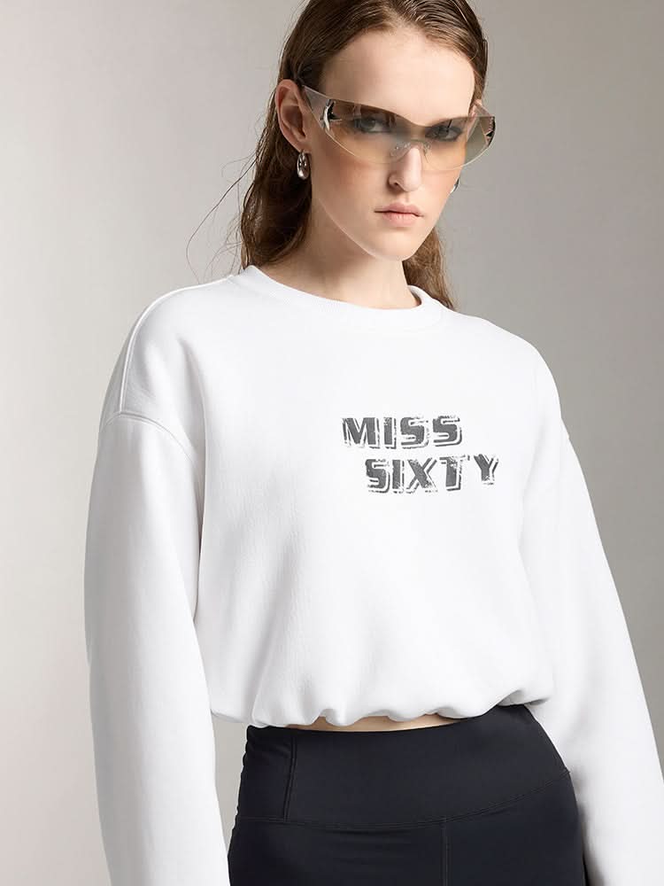 Printed Cropped Sports Sweatshirt