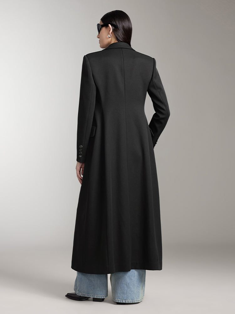 Peaked Lapel Long Trench Coat