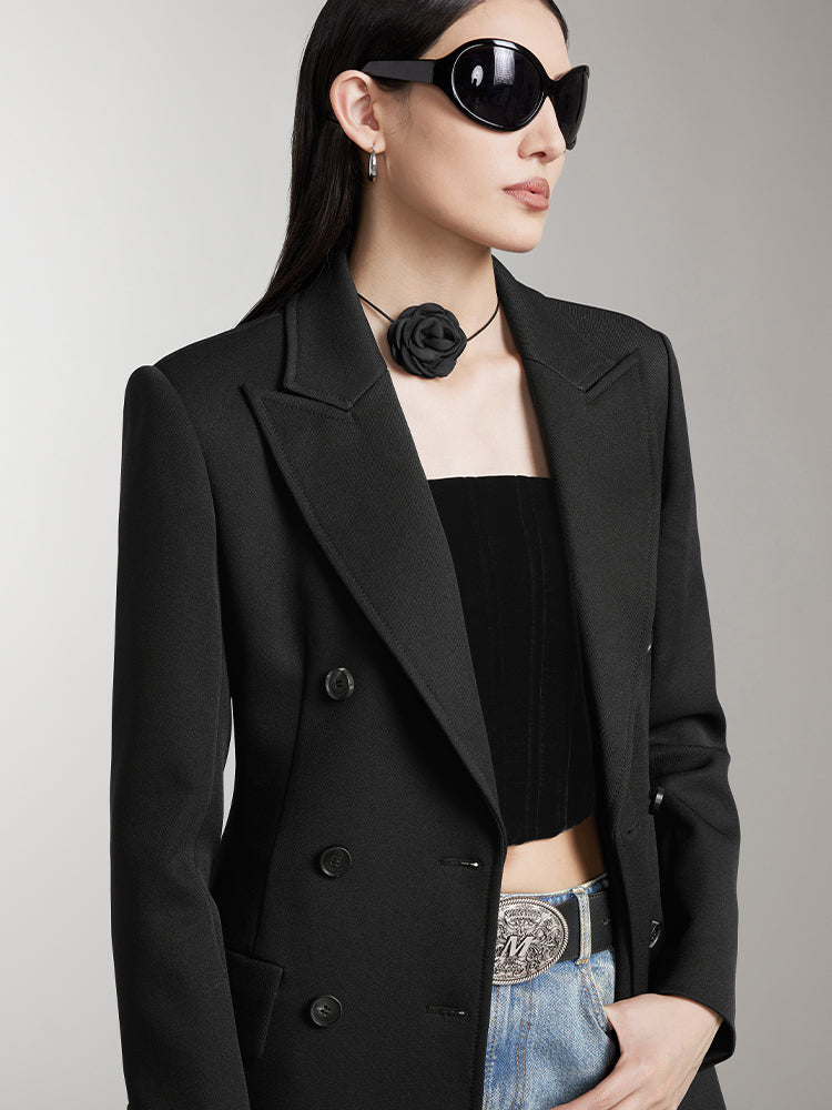 Peaked Lapel Long Trench Coat