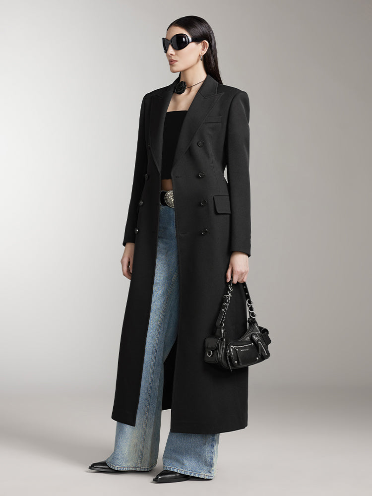 Peaked Lapel Long Trench Coat
