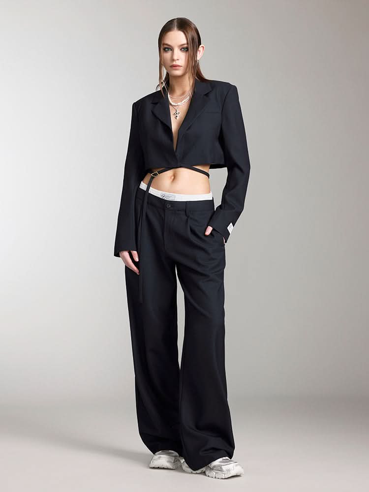 Cropped Woolen Jacket With Lace-Up