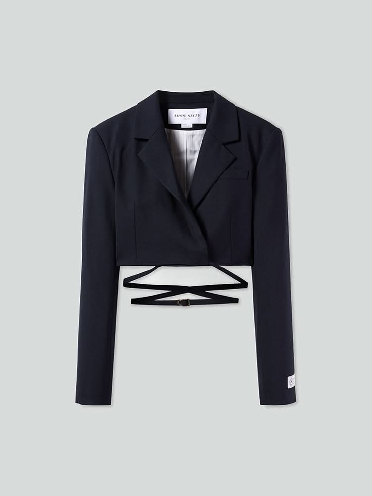 Cropped Woolen Jacket With Lace-Up