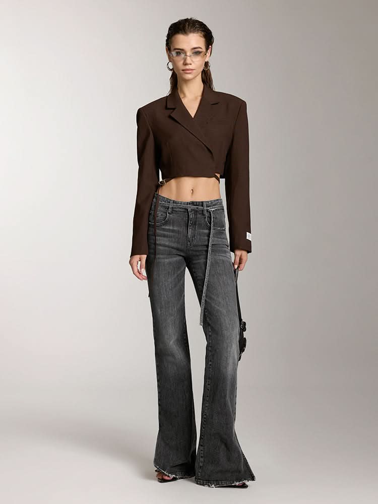 Cropped Woolen Jacket With Lace-Up