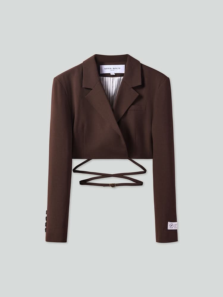 Cropped Woolen Jacket With Lace-Up