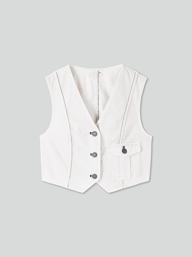 V-Neck Off-White Denim Vest