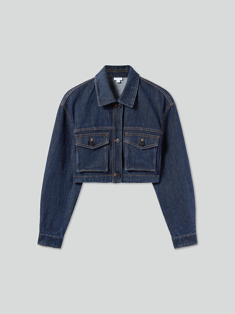 Cargo Style Denim Jacket With Pockets