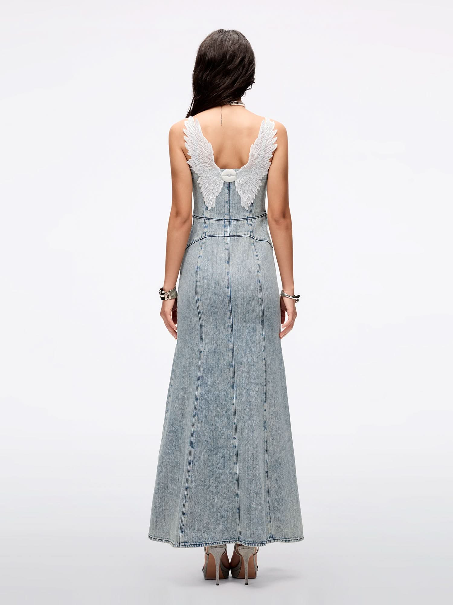Wing-Embellished Beaded Slip Dress, LIGHT BLUE / UK / 8 Wing-Embellished Beaded Slip Dress, LIGHT BLUE / UK / 8