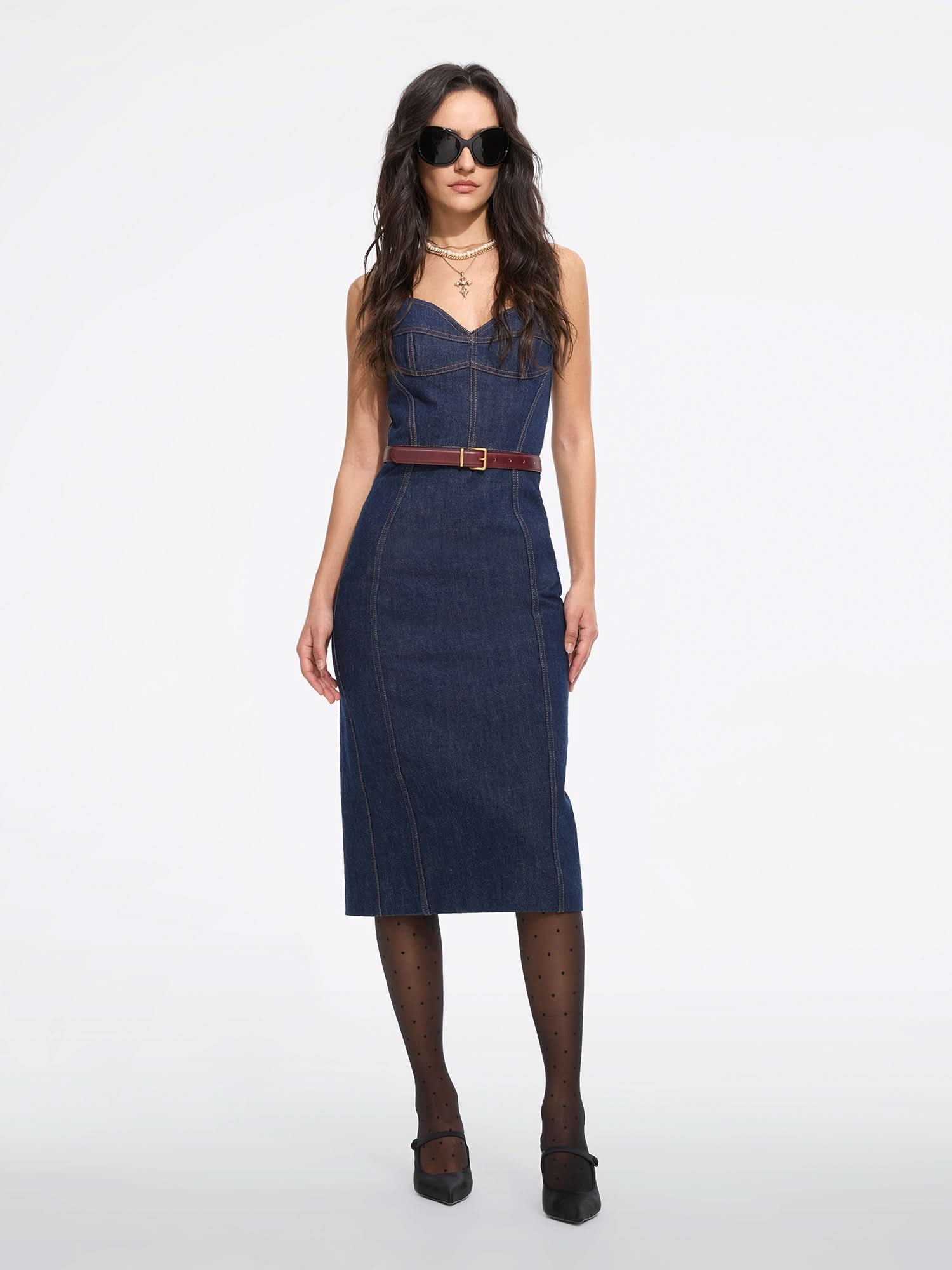 Vintage Slit Denim Slip Dress, BLUE Black Denim / EU / 36 Vintage Slit Denim Slip Dress, BLUE Black Denim / EU / 36