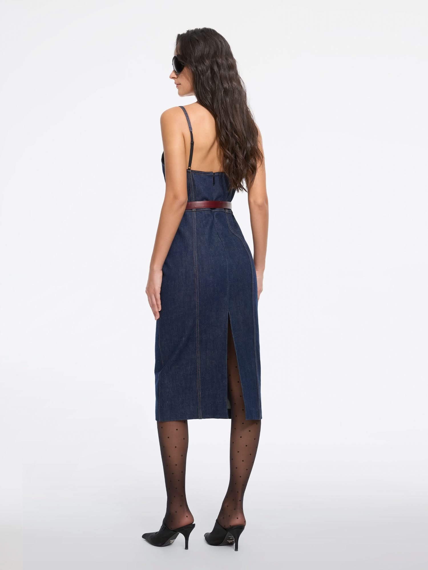 Vintage Slit Denim Slip Dress, Blue Black Denim / CN / S Vintage Slit Denim Slip Dress, Blue Black Denim / CN / S