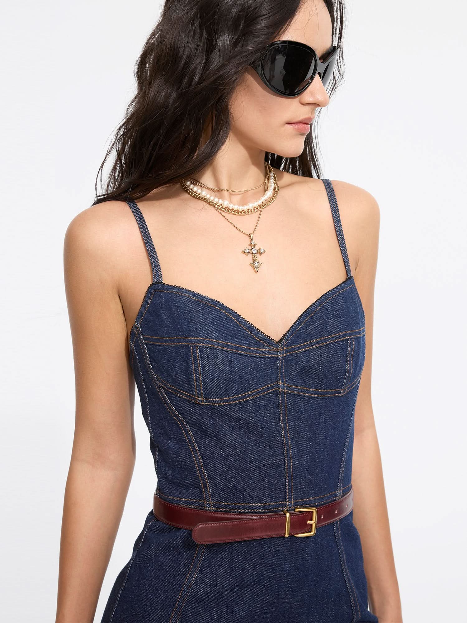 Vintage Slit Denim Slip Dress, BLUE Black Denim / EU / 36 Vintage Slit Denim Slip Dress, BLUE Black Denim / EU / 36