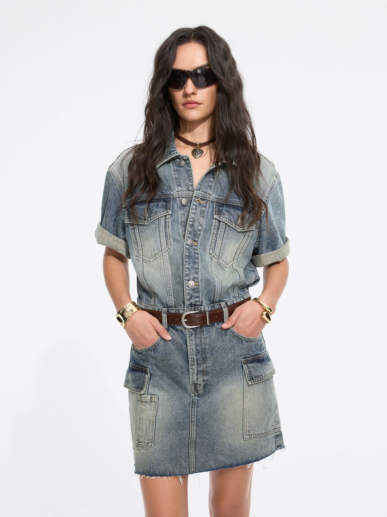 retro denim dress Vintage Denim Dress, MIDDLE BLUE / de / 36