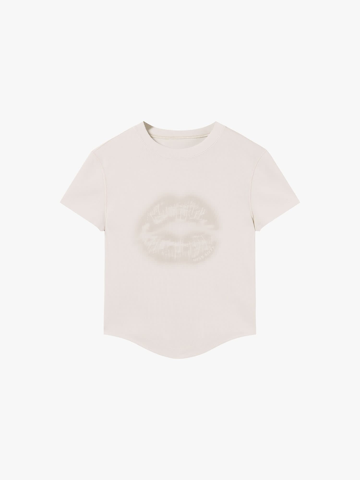 Round Neck Lip Print Short Sleeve T-Shirt