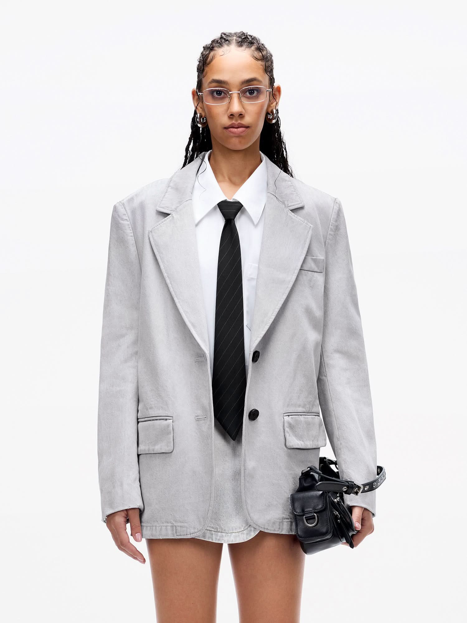 Notched Lapel Denim Jacket, LIGHT GREY / US / 8 Notched Lapel Denim Jacket, LIGHT GREY / US / 8