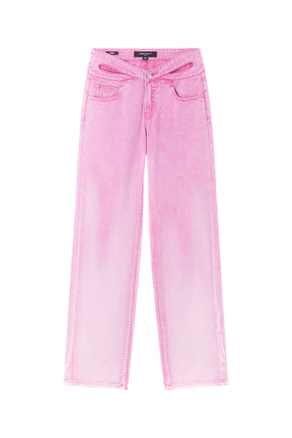 Butterfly Shape Waist Pink Gradient Straight Fit Jeans