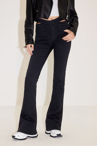 Vintage Slim Fit Flared Jeans With Cut Out Waist