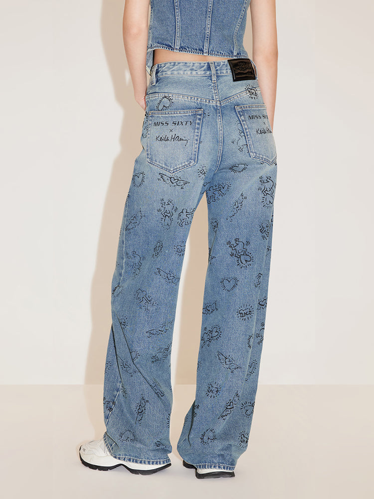 Miss Sixty x Keith Haring Capsule Collection Full-Width Printed Casual Fit Jeans