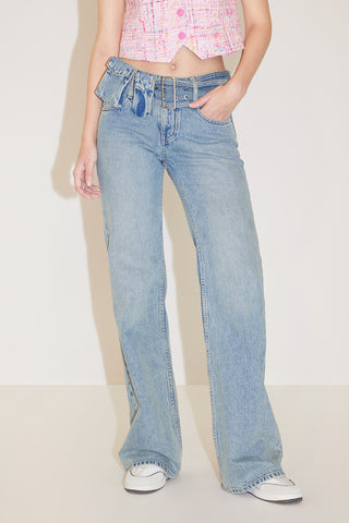 Cargo Style Bootcut Jeans With Detachable Belt