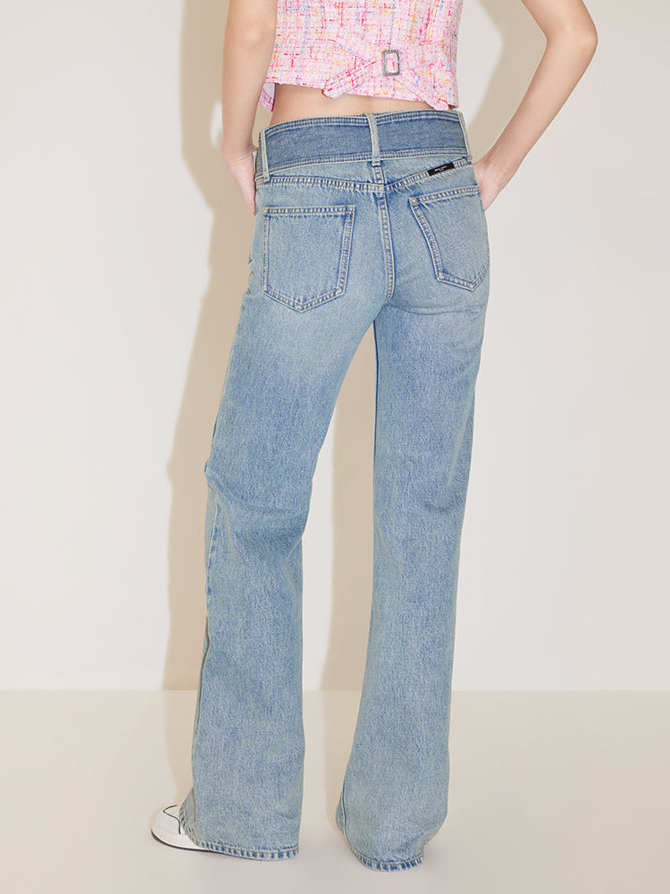 Cargo Style Bootcut Jeans With Detachable Belt