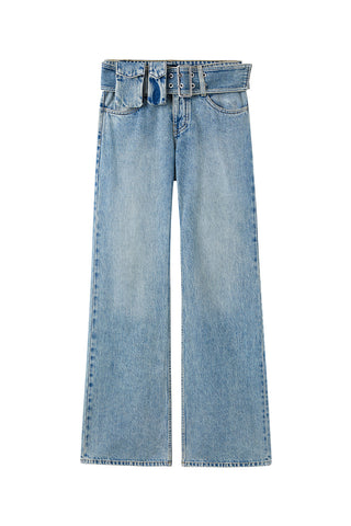 Cargo Style Bootcut Jeans With Detachable Belt