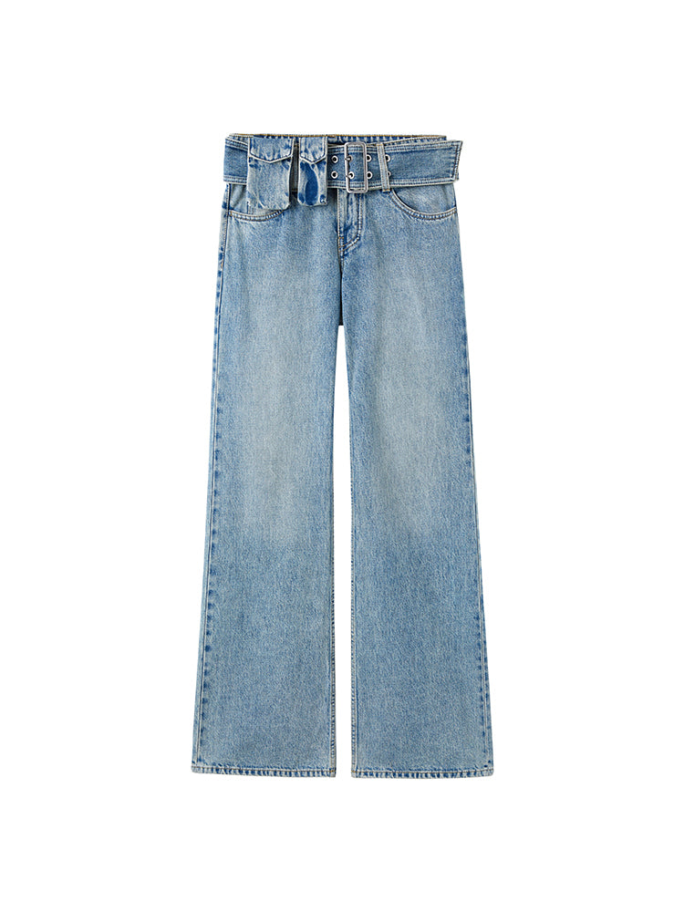 Cargo Style Bootcut Jeans With Detachable Belt