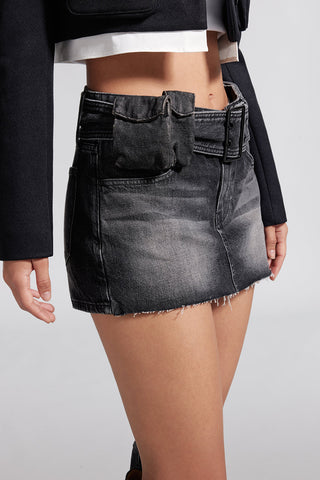 Low Rise Denim Culottes With Wide Belt